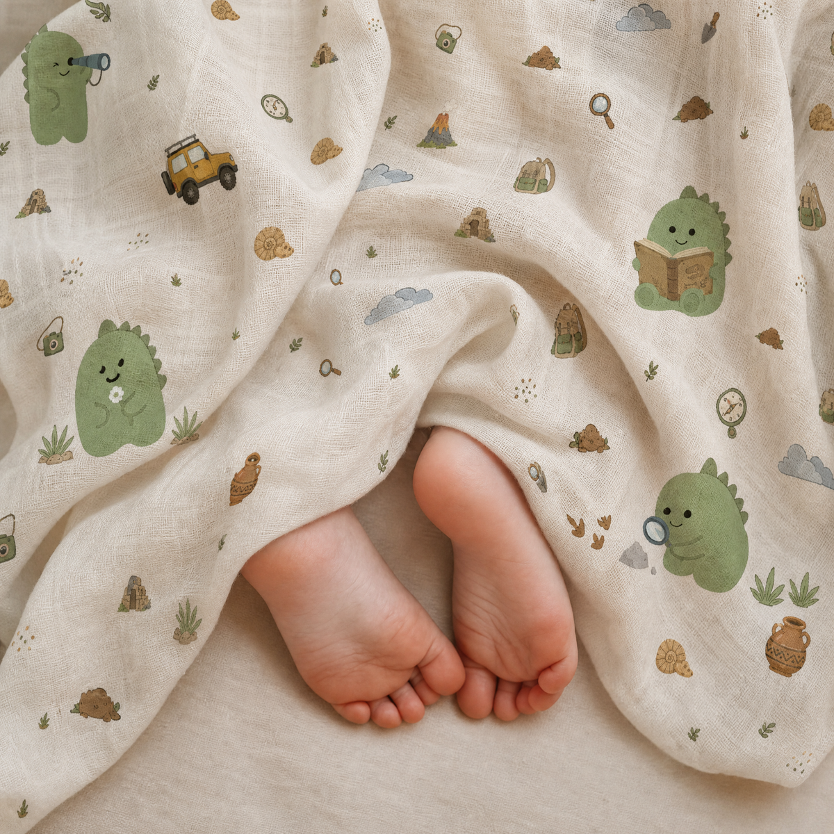 Dino Bamboo Muslin Swaddle