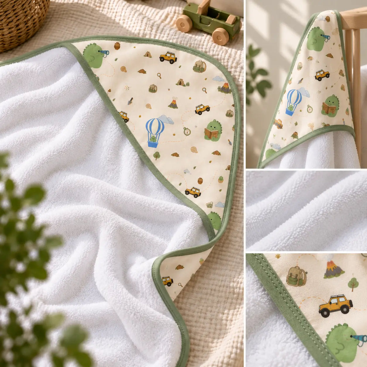 Dino Bamboo Muslin Hooded Towel